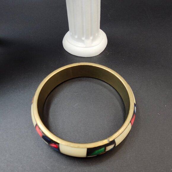 Vintage MCM Ebamel Mosaic Brass Bangle Braclet - Picture 5 of 7